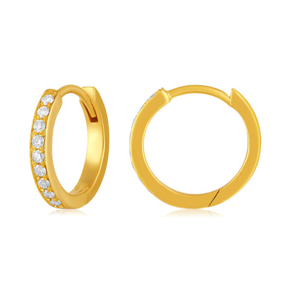 Solid Gold 0.1ct Natural Diamond Huggie 11mm Hoop Earrings