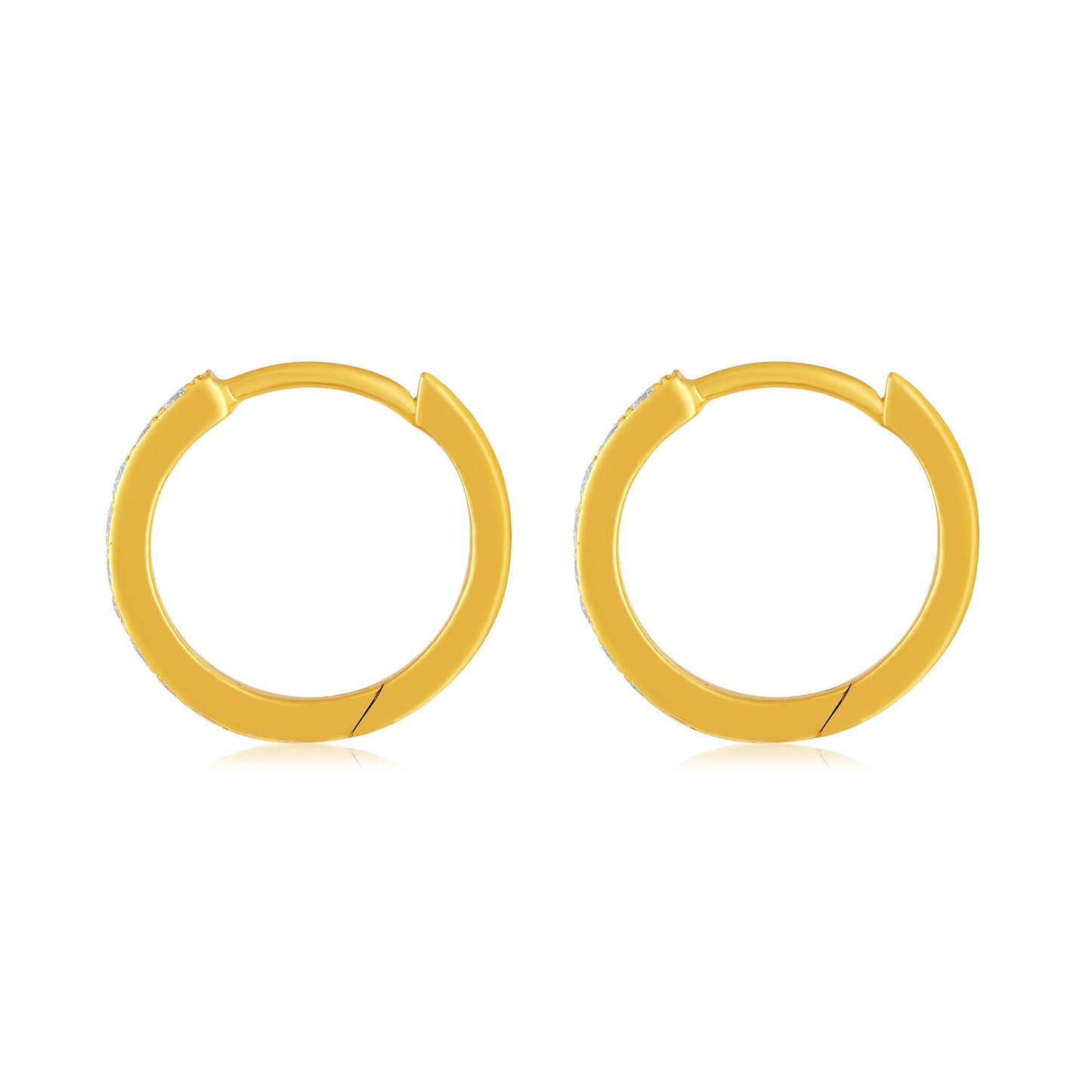 Solid Gold 0.1ct Natural Diamond Huggie 11mm Hoop Earrings