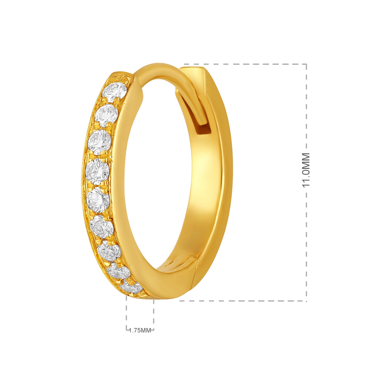 Solid Gold 0.1ct Natural Diamond Huggie 11mm Hoop Earrings