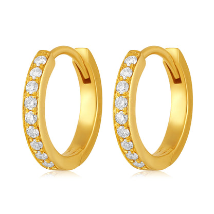 Solid Gold 0.1ct Natural Diamond Huggie 11mm Hoop Earrings