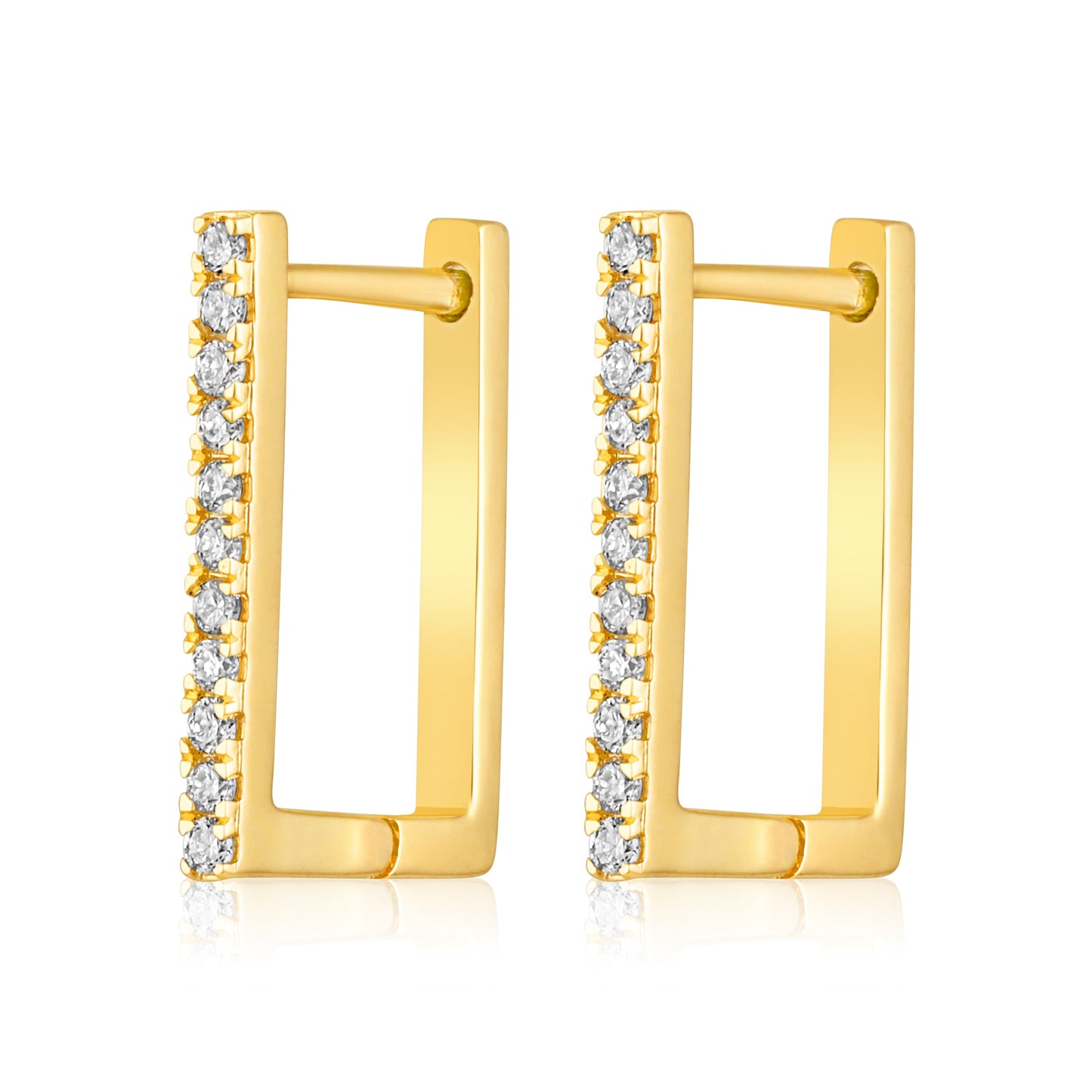 Solid Gold 0.1ct Natural Diamond Rectrangle Square Huggie Hoop Earrings