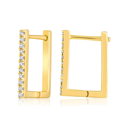Solid Gold 0.1ct Natural Diamond Rectrangle Square Huggie Hoop Earrings