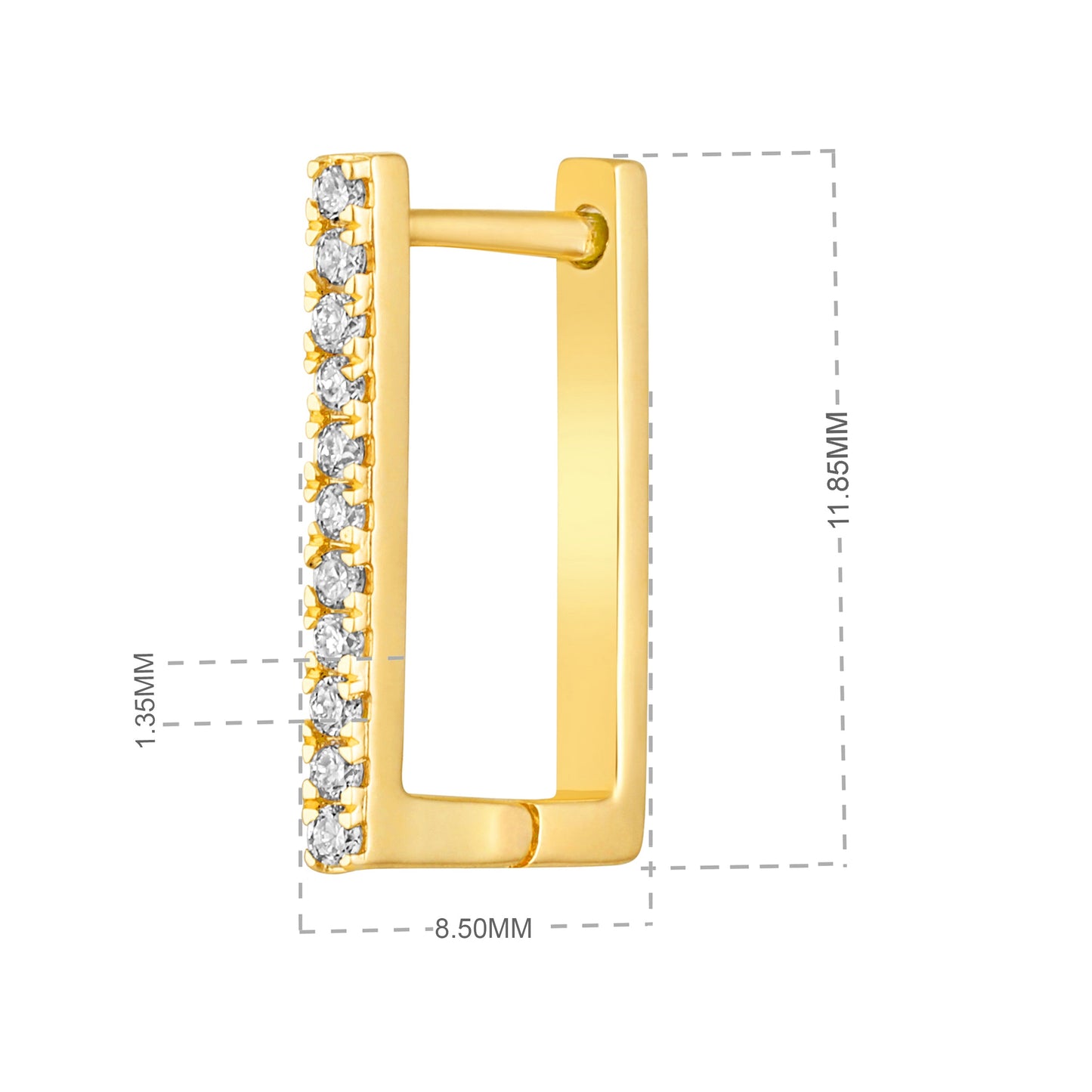 Solid Gold 0.1ct Natural Diamond Rectrangle Square Huggie Hoop Earrings