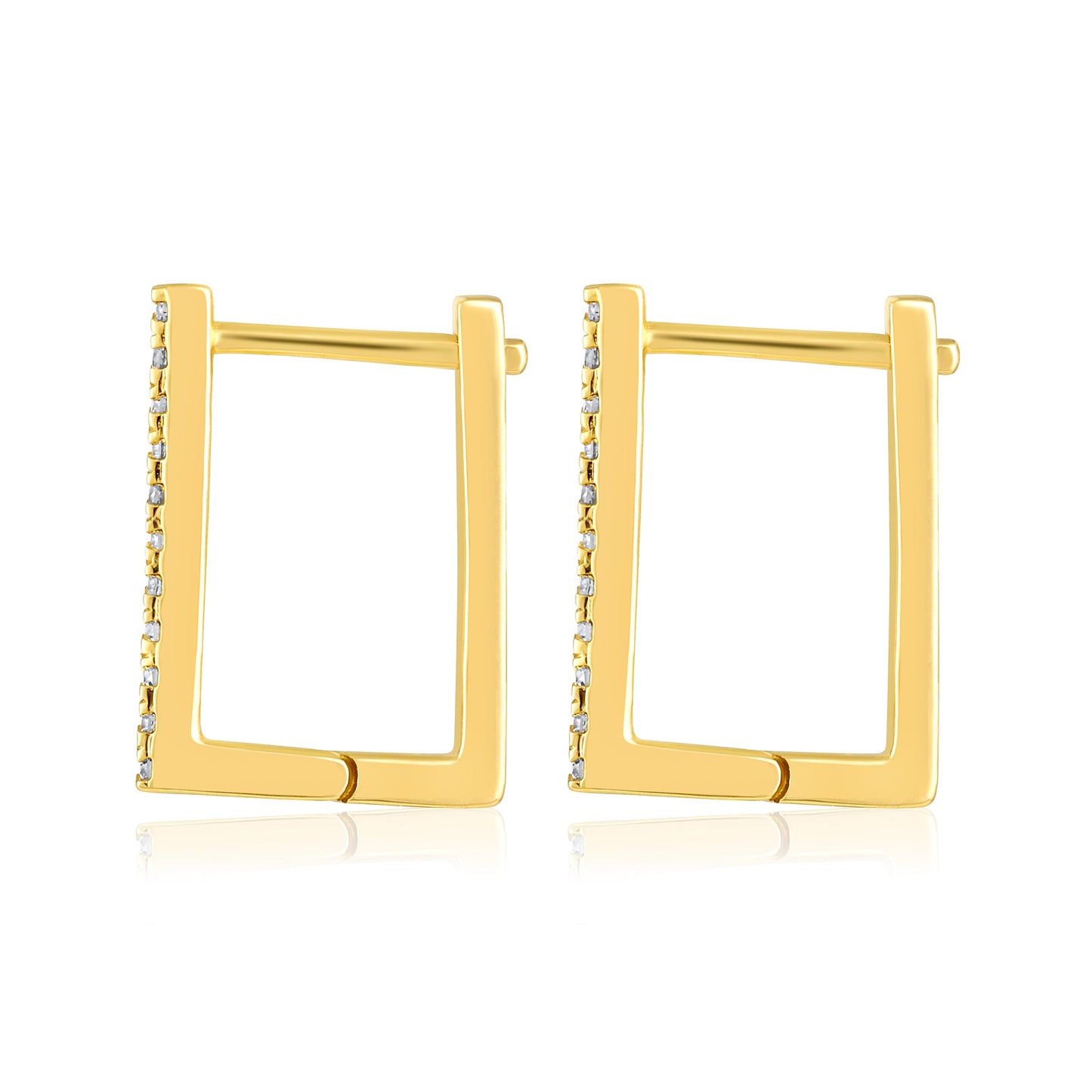 Solid Gold 0.1ct Natural Diamond Rectrangle Square Huggie Hoop Earrings