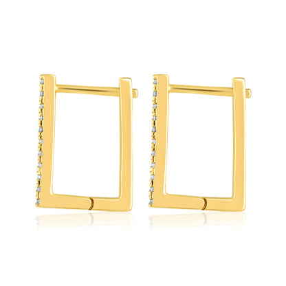 Solid Gold 0.1ct Natural Diamond Rectrangle Square Huggie Hoop Earrings