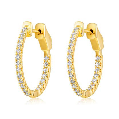 Solid Gold 0.5ct Natural Diamond 20mm Inside-Out Oval Hoop Earrings