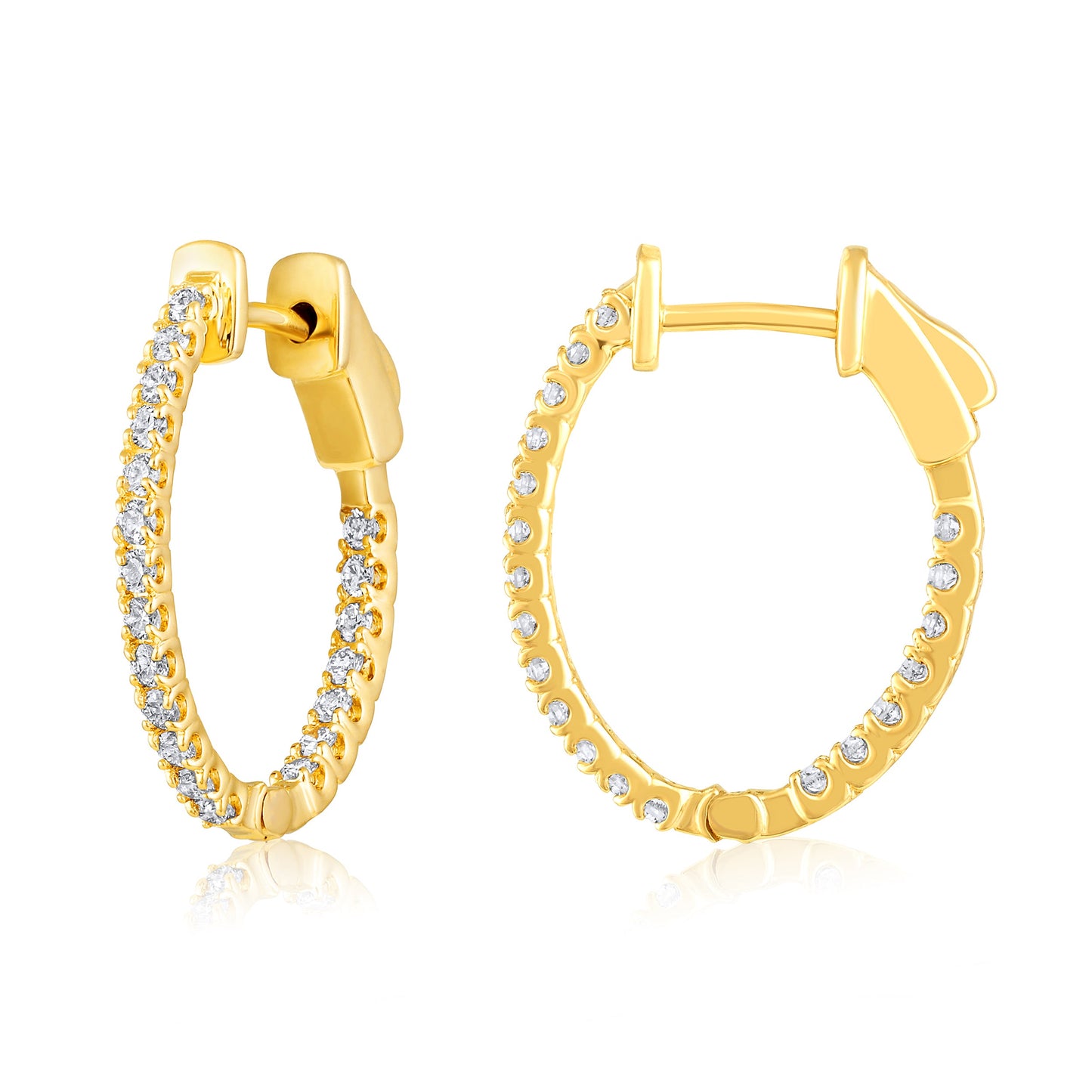 Solid Gold 0.5ct Natural Diamond 20mm Inside-Out Oval Hoop Earrings