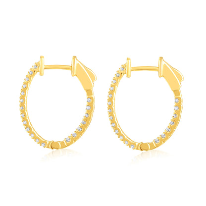 Solid Gold 0.5ct Natural Diamond 20mm Inside-Out Oval Hoop Earrings