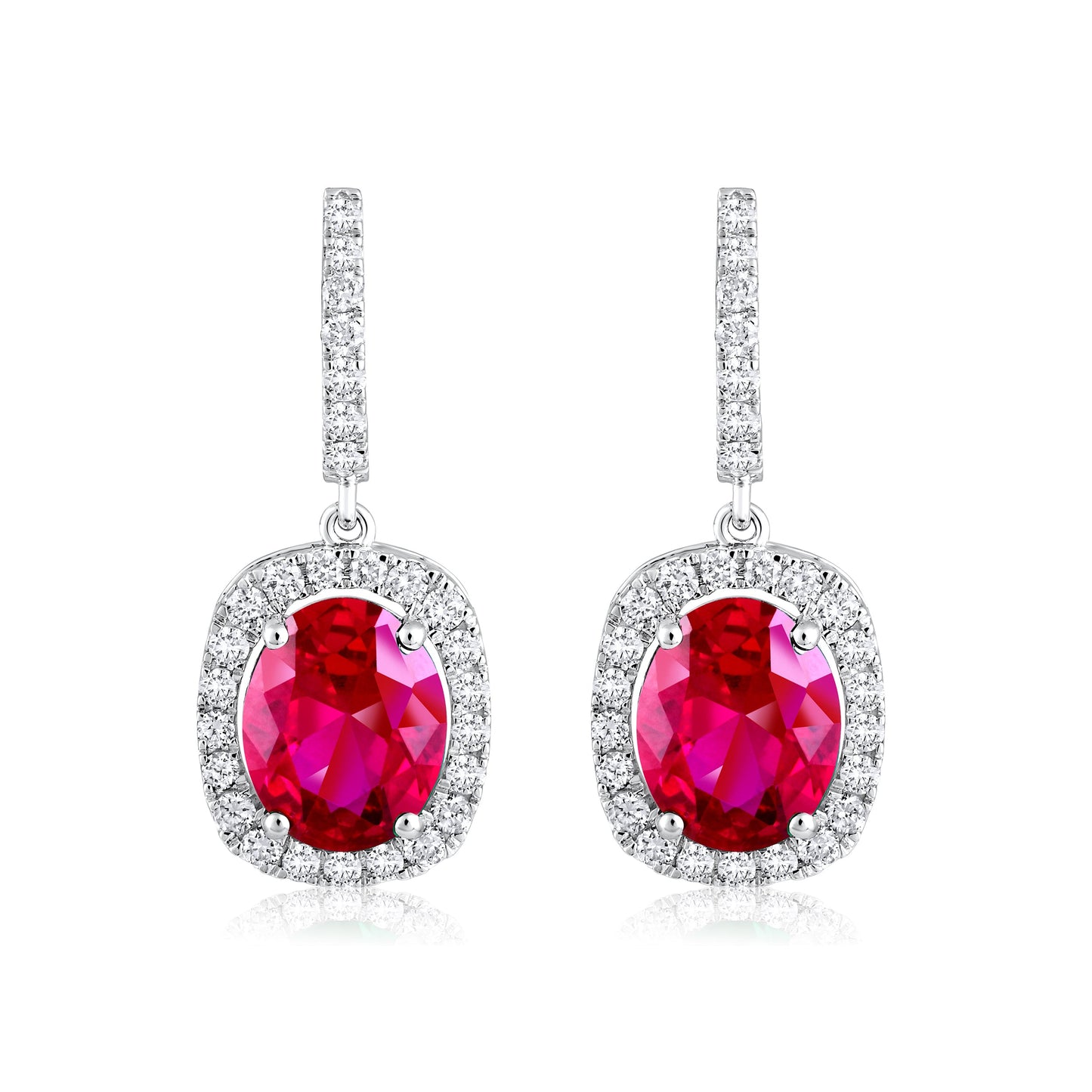Solid Gold 7.3ct Natural Diamond w/ Ruby Oval Drop Earrings