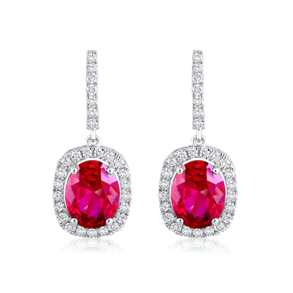 Solid Gold 7.3ct Natural Diamond w/ Ruby Oval Drop Earrings