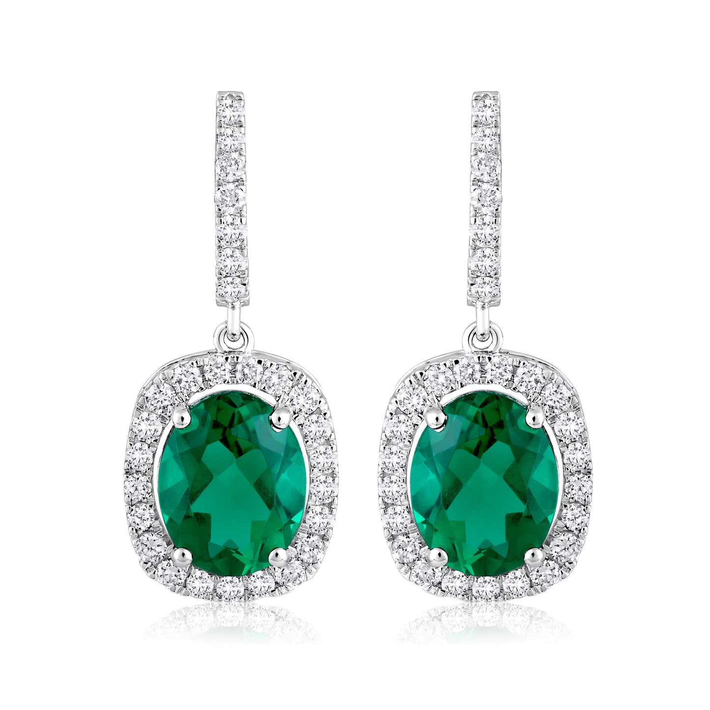 Solid Gold 5.6ct Natural Diamond w/ Emerald Oval Drop Earrings