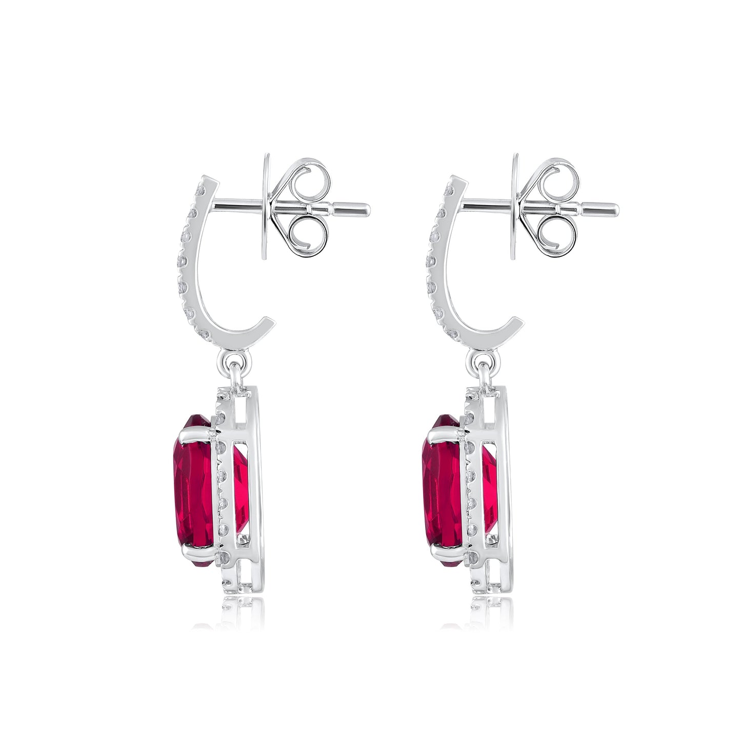 Solid Gold 7.3ct Natural Diamond w/ Ruby Oval Drop Earrings