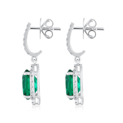 Solid Gold 5.6ct Natural Diamond w/ Emerald Oval Drop Earrings