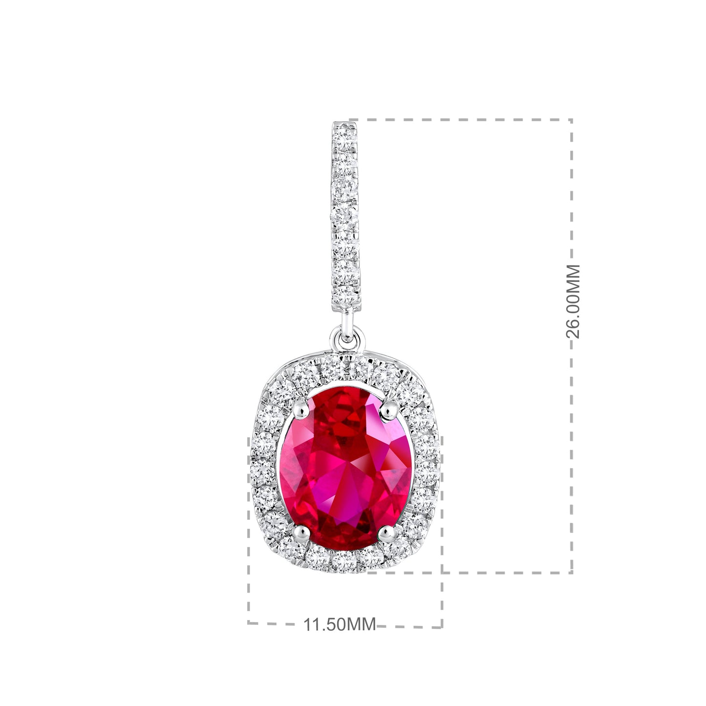 Solid Gold 7.3ct Natural Diamond w/ Ruby Oval Drop Earrings