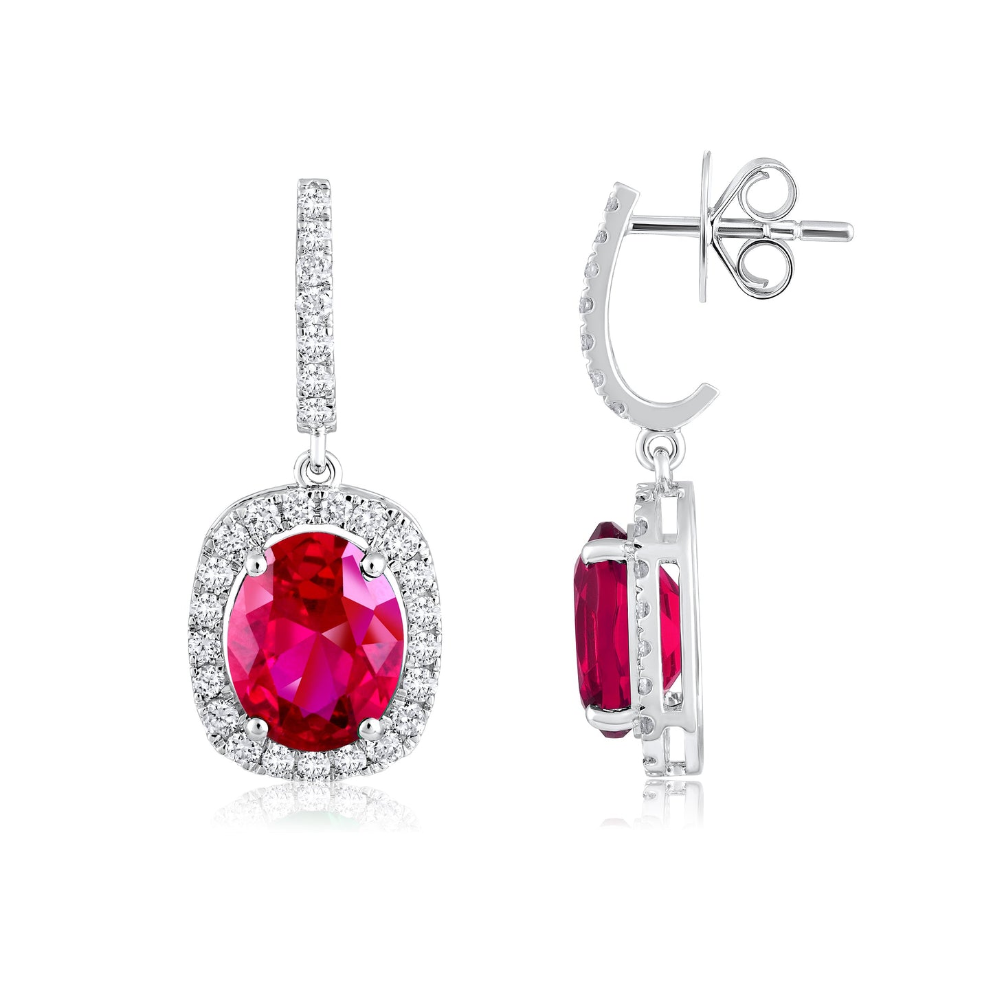Solid Gold 7.3ct Natural Diamond w/ Ruby Oval Drop Earrings