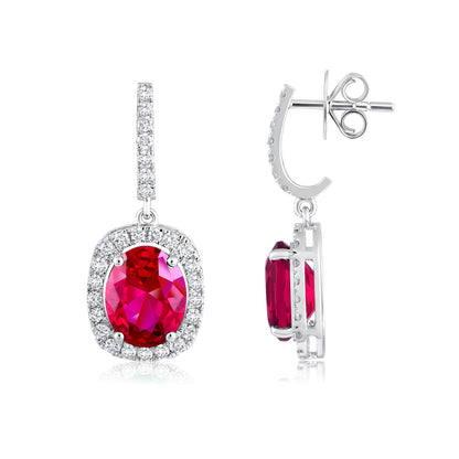Solid Gold 7.3ct Natural Diamond w/ Ruby Oval Drop Earrings