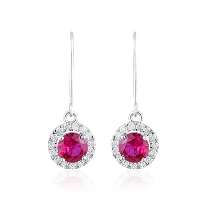 Solid Gold 2.2ct Natural Diamond w/ Ruby Hoop Drop Earrings