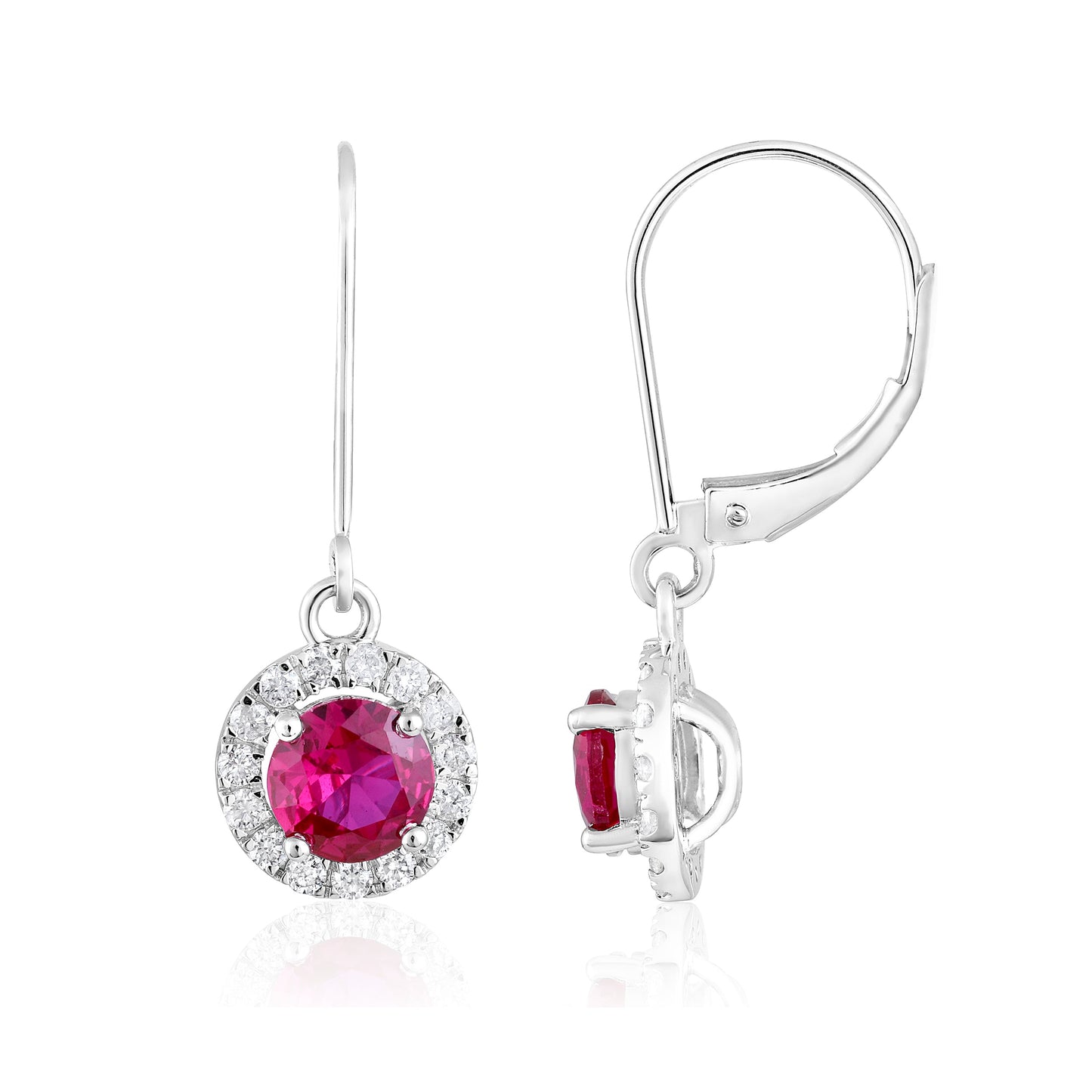 Solid Gold 2.2ct Natural Diamond w/ Ruby Hoop Drop Earrings