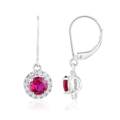 Solid Gold 2.2ct Natural Diamond w/ Ruby Hoop Drop Earrings