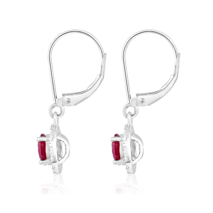 Solid Gold 2.2ct Natural Diamond w/ Ruby Hoop Drop Earrings