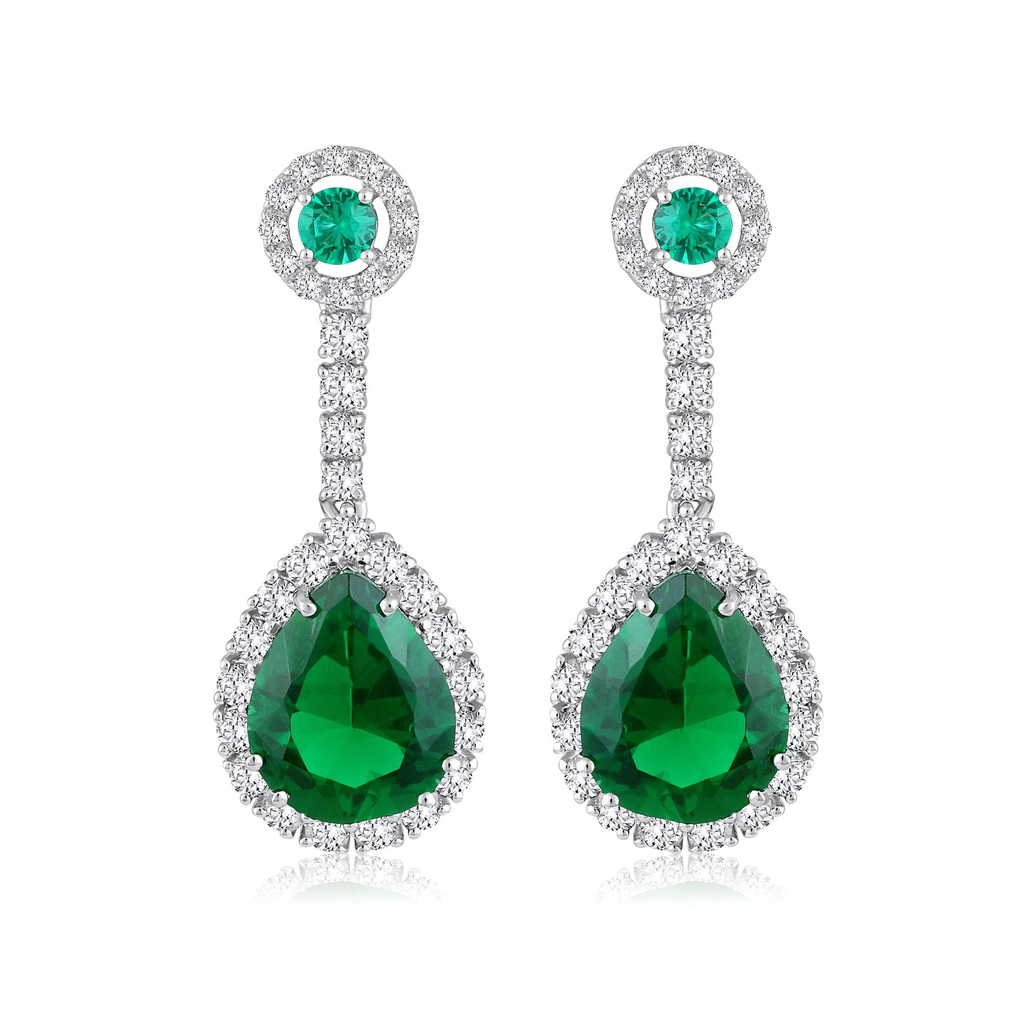 Solid Gold 4.7ct Natural Diamond w/ Emerald Pear Drop Earrings
