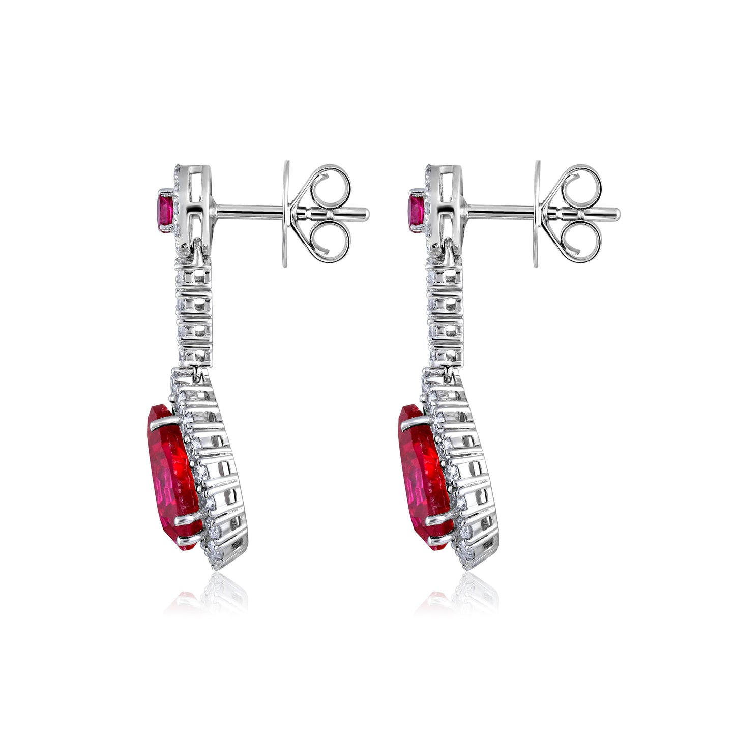 Solid Gold 7.6ct Natural Diamond w/ Ruby Pear Drop Earrings