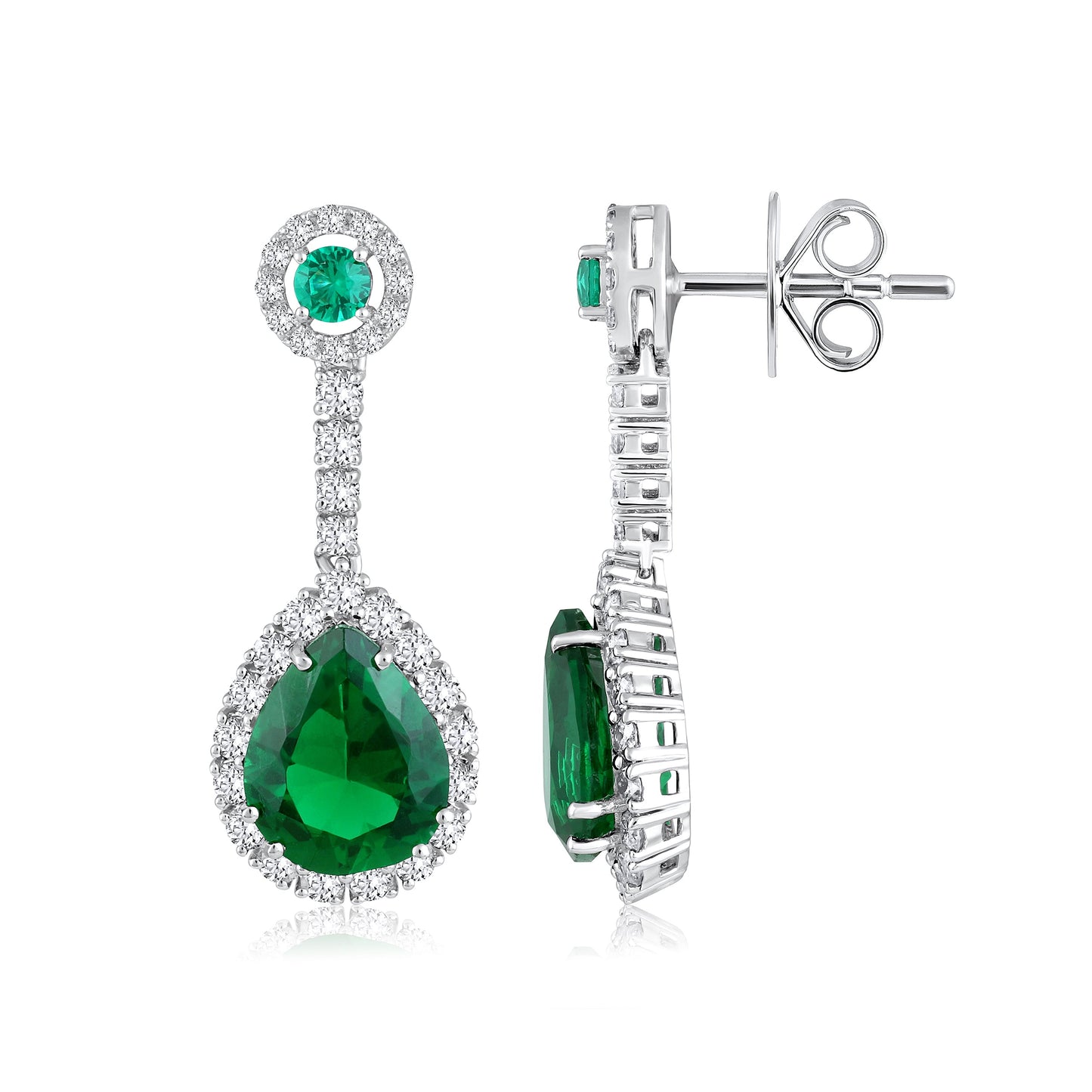 Solid Gold 4.7ct Natural Diamond w/ Emerald Pear Drop Earrings