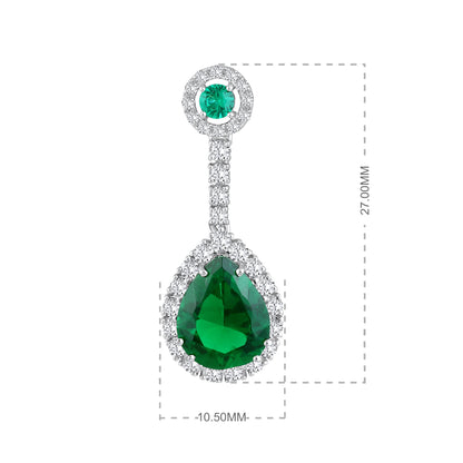 Solid Gold 4.7ct Natural Diamond w/ Emerald Pear Drop Earrings