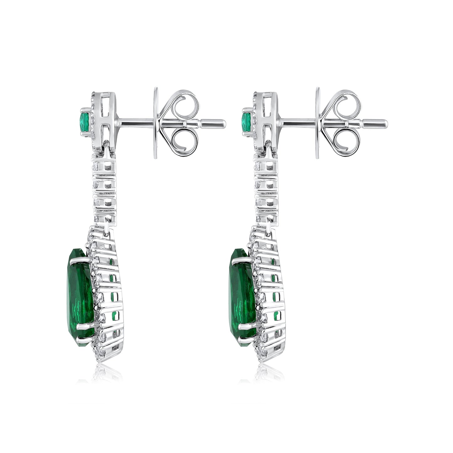 Solid Gold 4.7ct Natural Diamond w/ Emerald Pear Drop Earrings