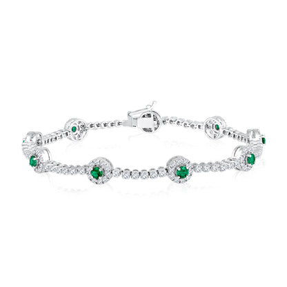 Solid Gold 2.7ct Natural Diamond w/ Emerald Bracelet