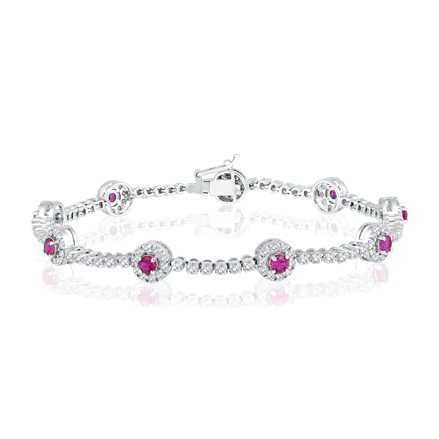 Solid Gold 3ct Natural Diamond w/ Ruby Round Tennis Bracelet