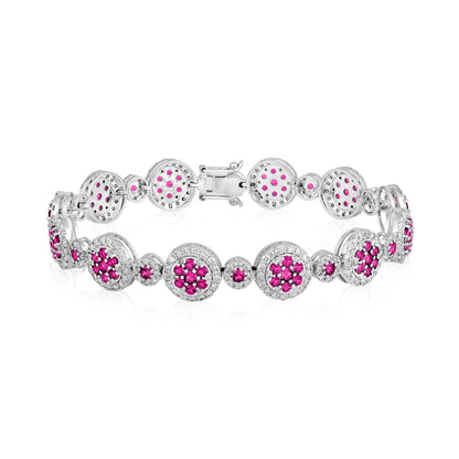 Solid Gold 6.9ct Natural Diamond w/ Ruby Flower Bracelet
