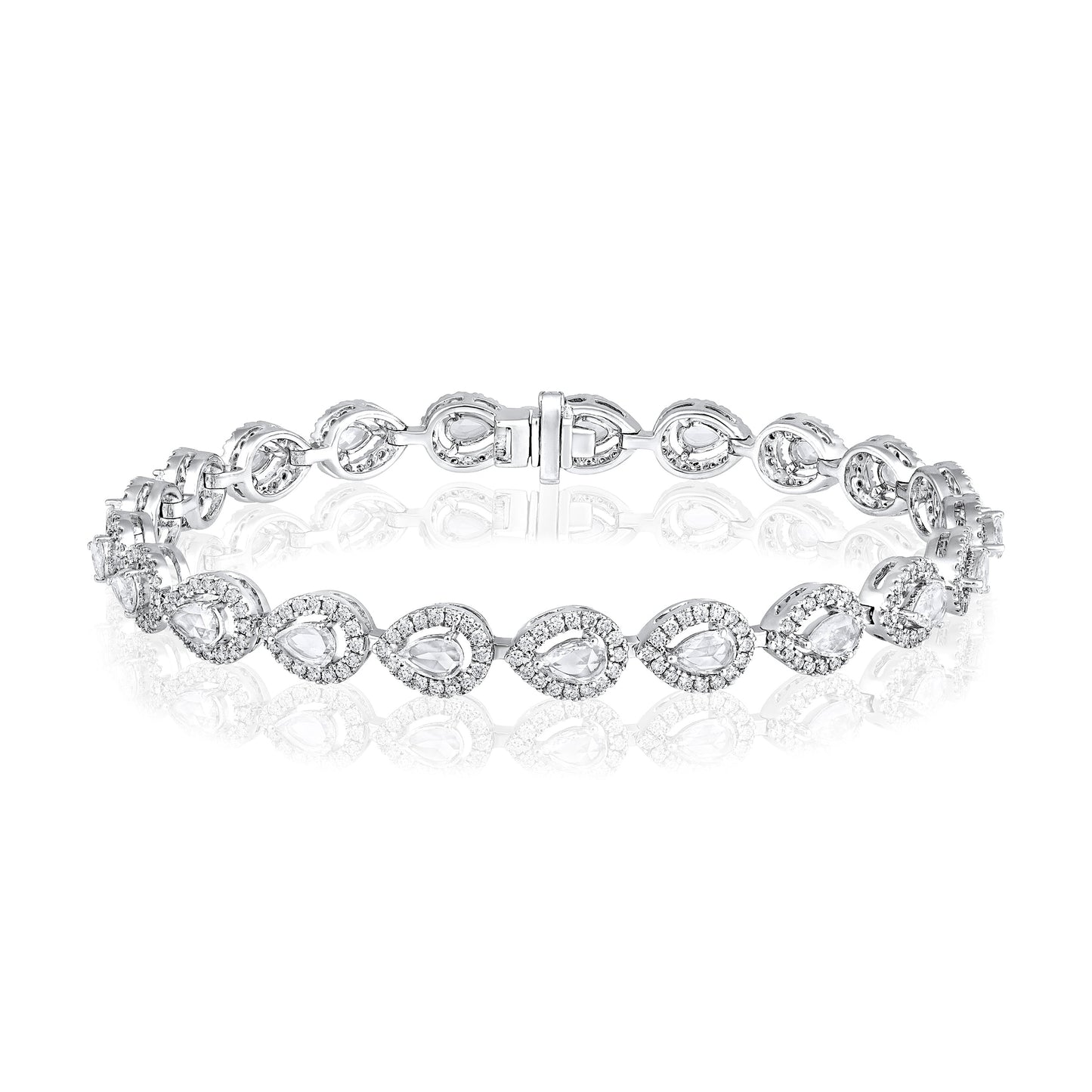 Solid Gold 3.6ct Natural Diamond Rose-Cut Pear Halo Tennis Bracelet