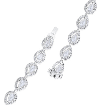 Solid Gold 3.2ct Natural Diamond Rose-Cut Pear Halo Tennis Bracelet