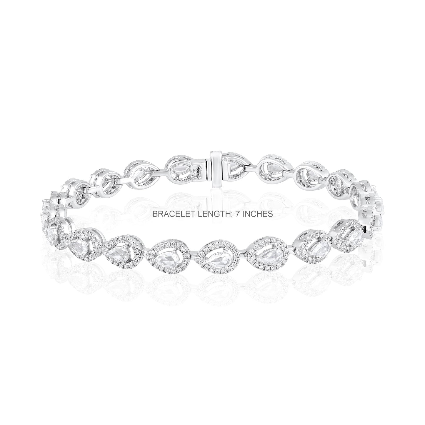 Solid Gold 3.2ct Natural Diamond Rose-Cut Pear Halo Tennis Bracelet