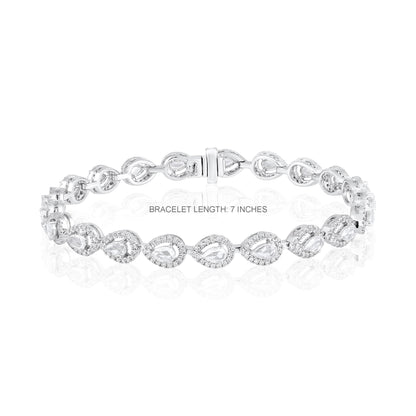 Solid Gold 3.2ct Natural Diamond Rose-Cut Pear Halo Tennis Bracelet
