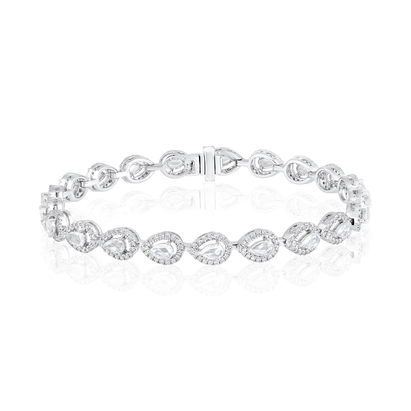 Solid Gold 3.2ct Natural Diamond Rose-Cut Pear Halo Tennis Bracelet