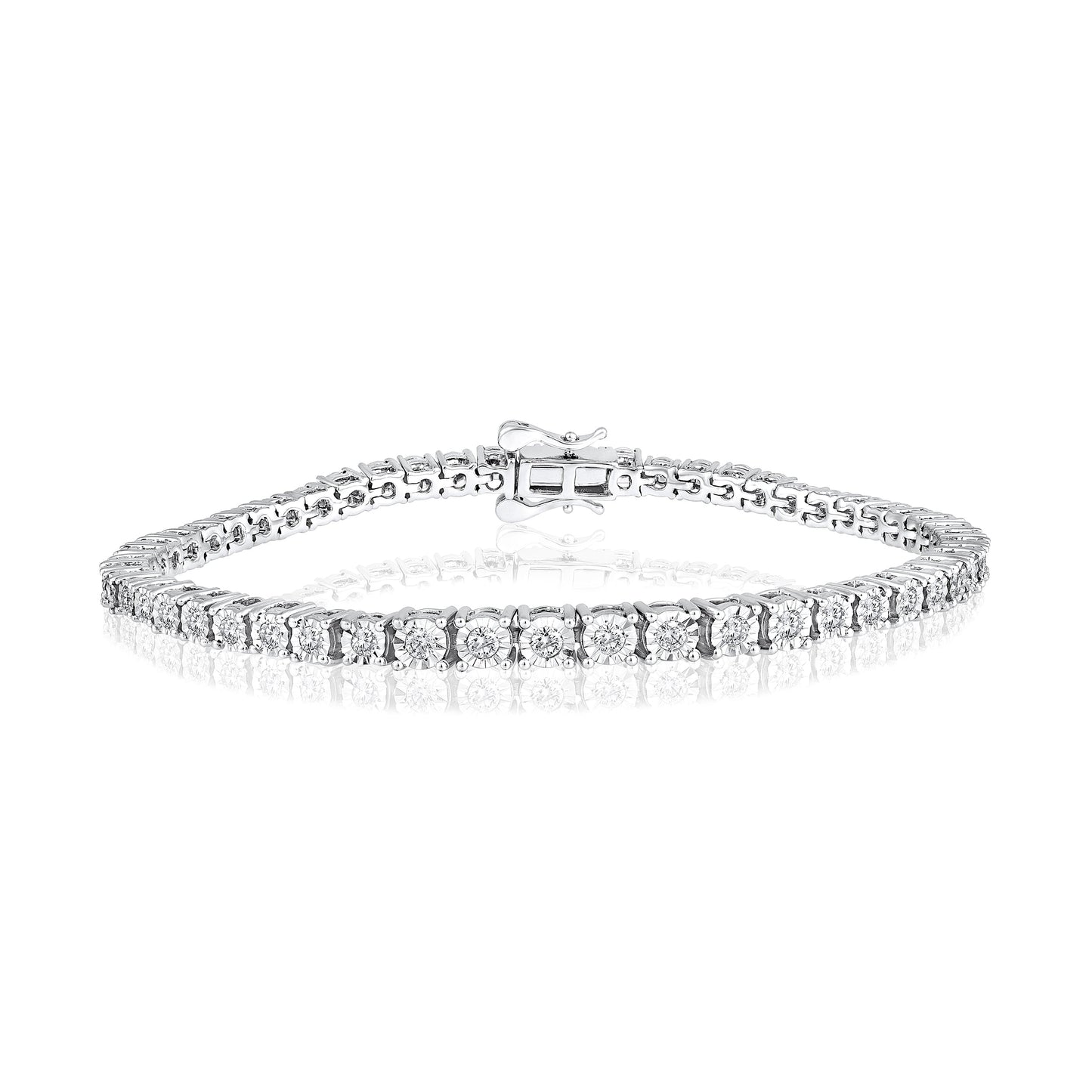 Solid Gold 1.3ct Natural Diamond 4.1mm Illusion Tennis Bracelet