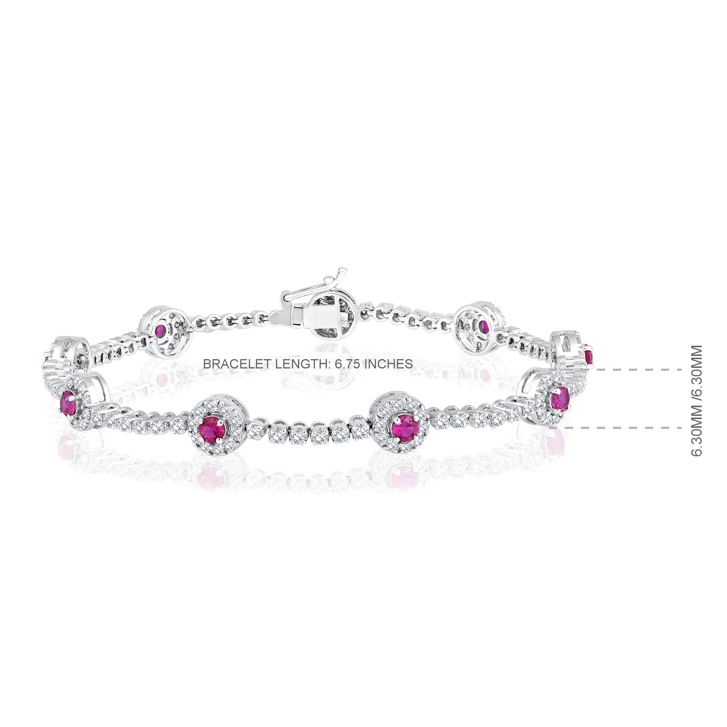 Solid Gold 3ct Natural Diamond w/ Ruby Round Tennis Bracelet