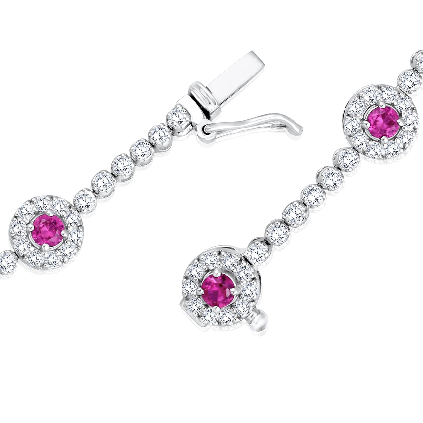 Solid Gold 3ct Natural Diamond w/ Ruby Round Tennis Bracelet