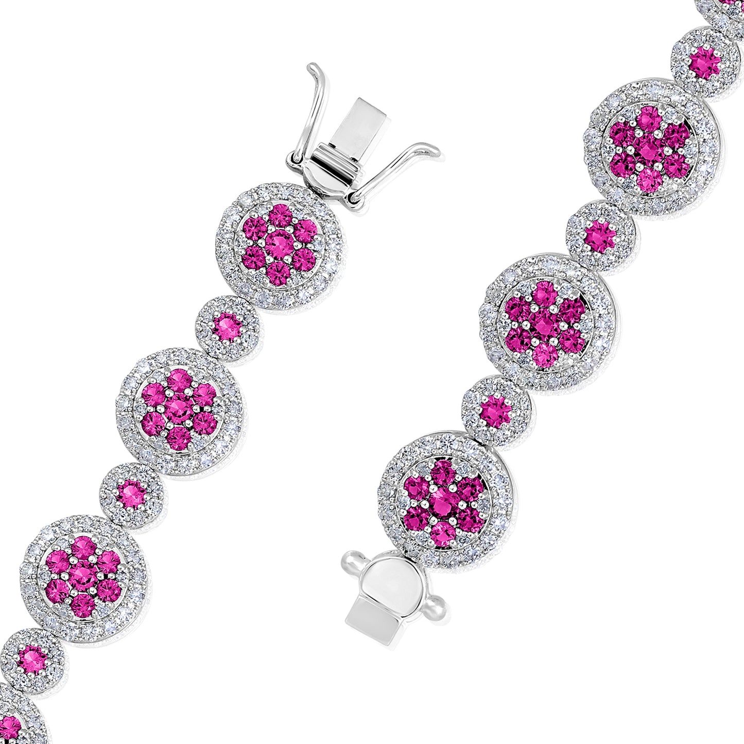 Solid Gold 6.9ct Natural Diamond w/ Ruby Flower Bracelet