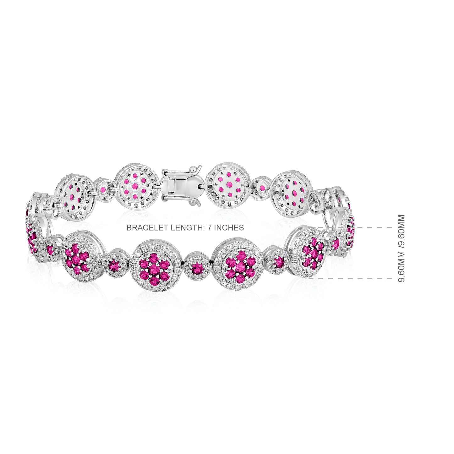 Solid Gold 6.9ct Natural Diamond w/ Ruby Flower Bracelet