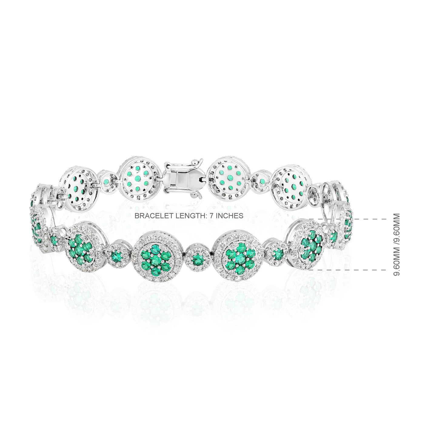 Solid Gold 6.2ct Natural Diamond w/ Emerald Flower Tennis Bracelet