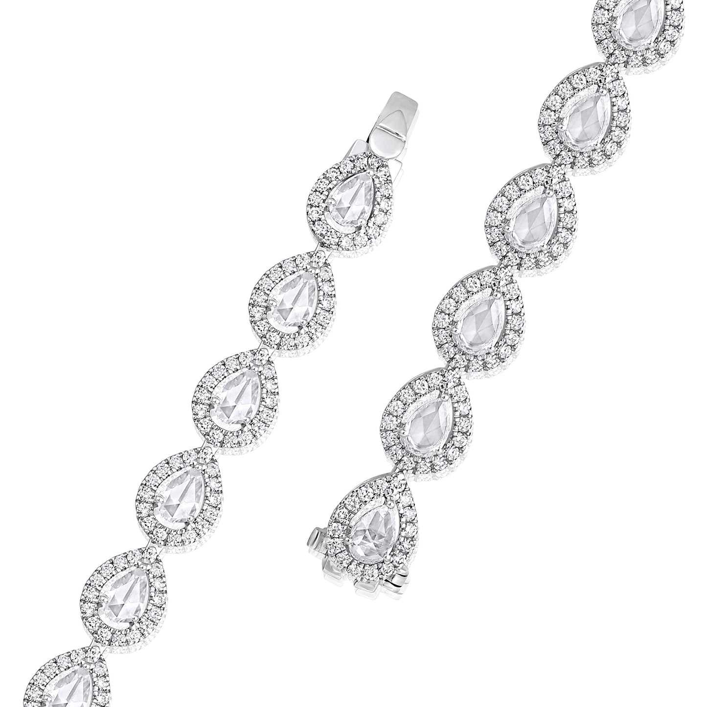 Solid Gold 3.6ct Natural Diamond Rose-Cut Pear Halo Tennis Bracelet