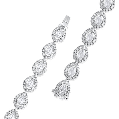 Solid Gold 3.6ct Natural Diamond Rose-Cut Pear Halo Tennis Bracelet