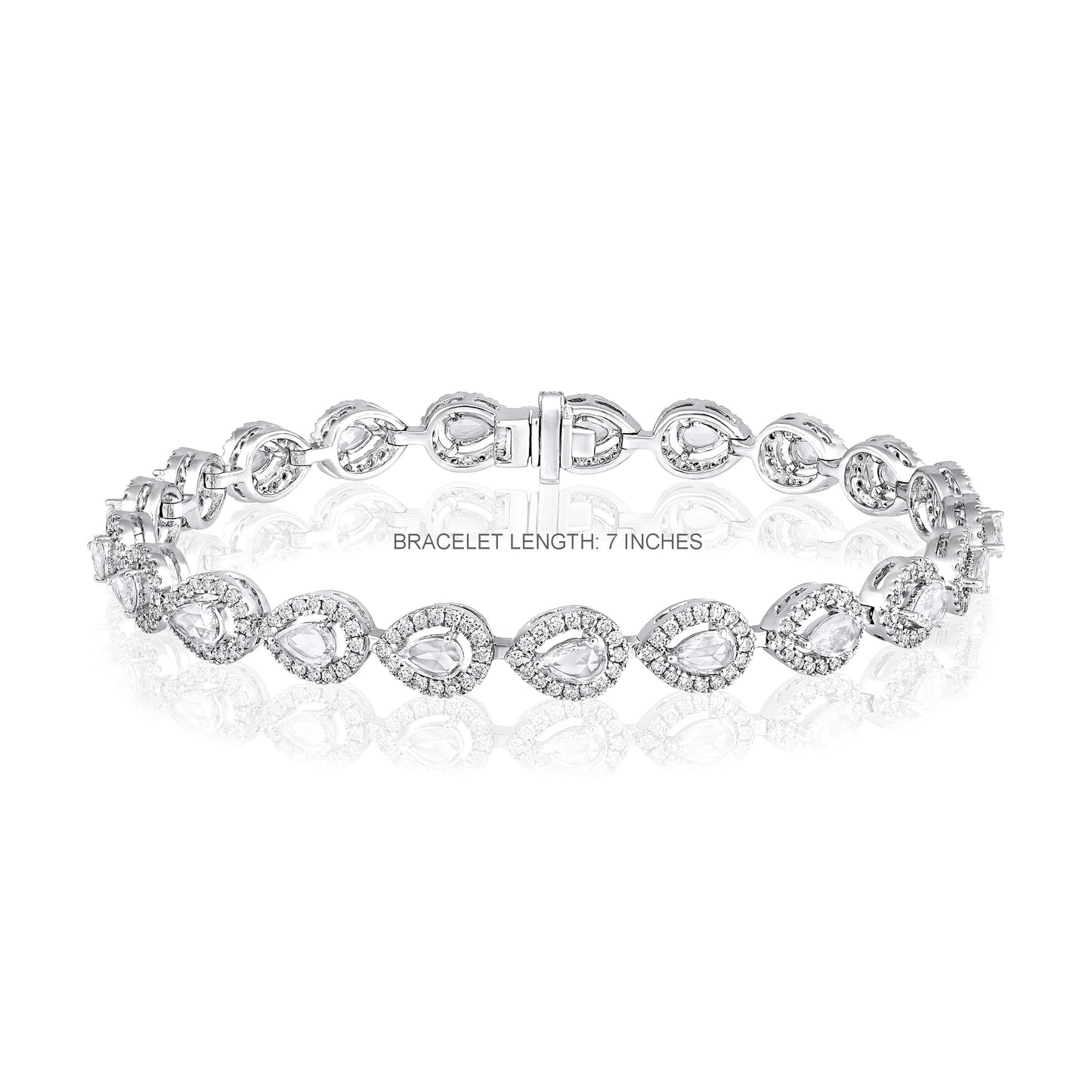 Solid Gold 3.6ct Natural Diamond Rose-Cut Pear Halo Tennis Bracelet
