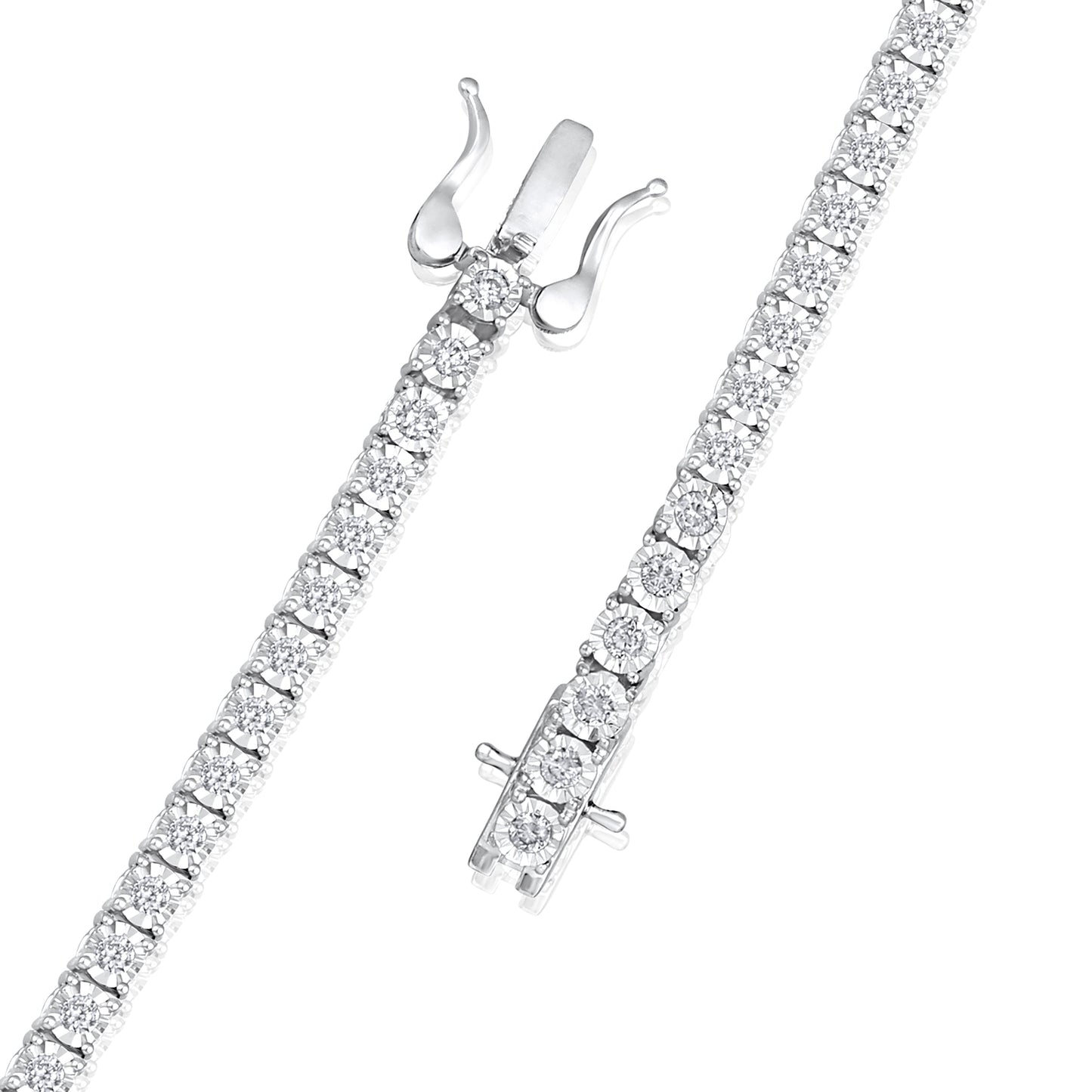 Solid Gold 1.3ct Natural Diamond 4.1mm Illusion Tennis Bracelet