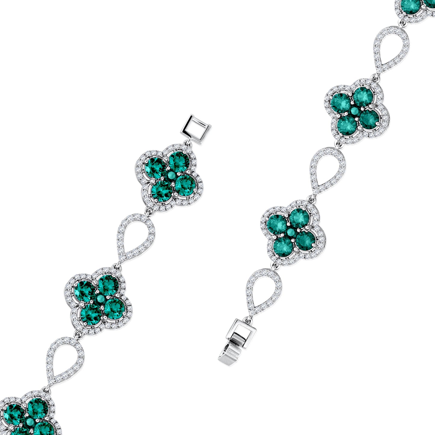 Solid Gold 8.1ct Natural Diamond w/ Emerald Clover Bracelet