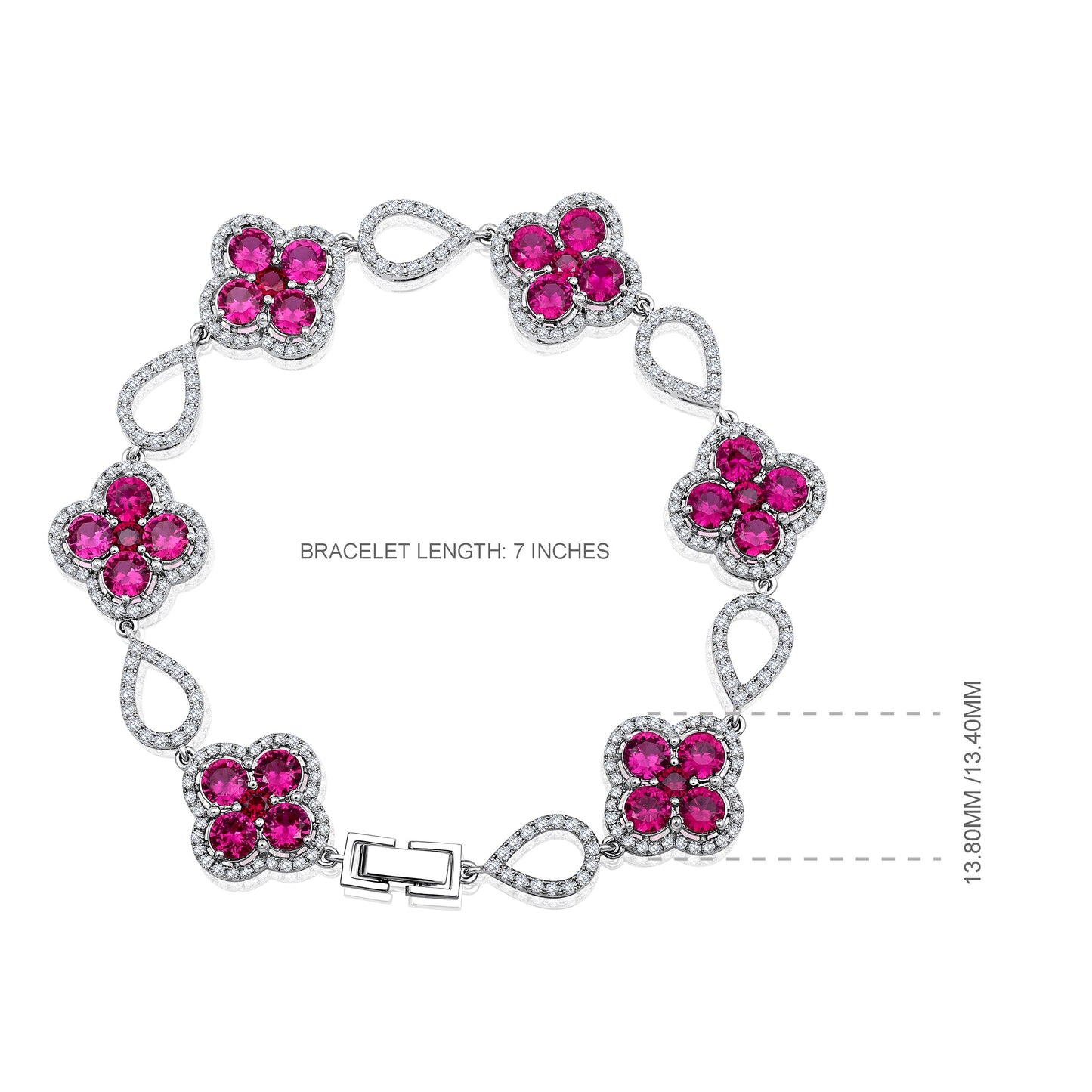 Solid Gold 3.9ct Natural Diamond w/ Ruby Clover Link Bracelet