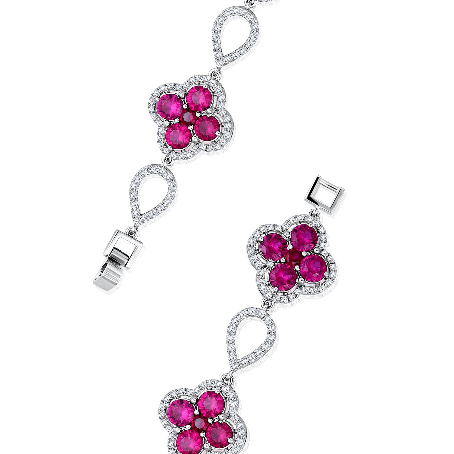 Solid Gold 3.9ct Natural Diamond w/ Ruby Clover Link Bracelet